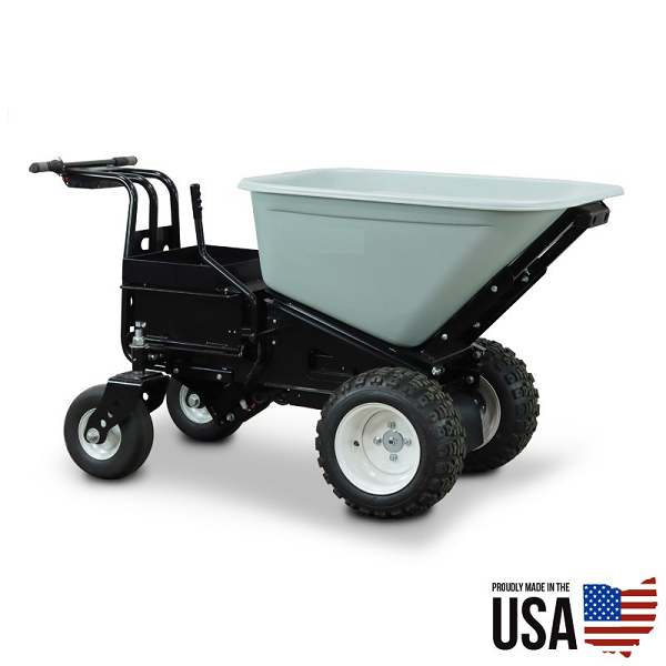 Power dump outlet wheelbarrow